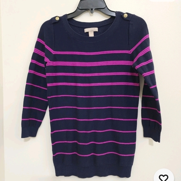 BANANA REPUBLIC size Small Striped Pullover‎ Sweater Button Classic Preppy Navy - Picture 9 of 13
